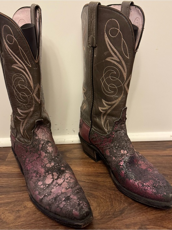 Lucchese Shoes - Lucchese Women’s Brown & Pink Distressed Western Cowboy Boots